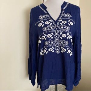 LAmade Tunic Top Embroidered Blue Bohemian NEW L